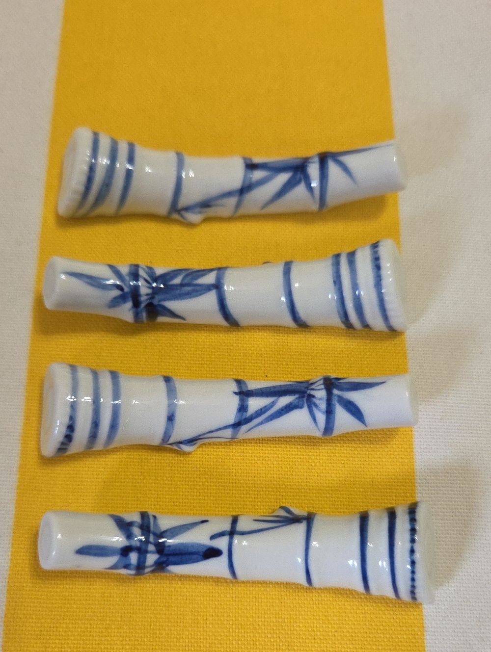 Vintage Blue White Porcelain Bamboo Chopstick Rests Hashioki Set of 4 Marked